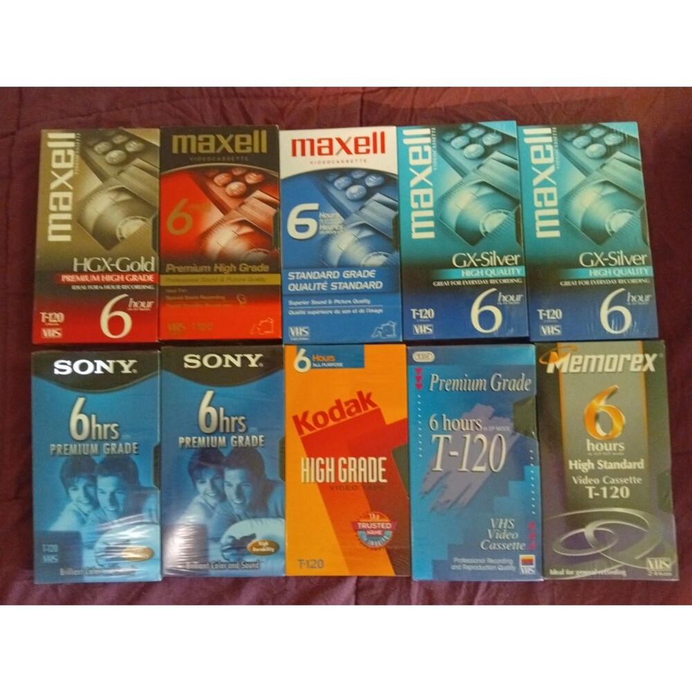 Mixed Lot Of 10 Blank T-120 VHS Tapes - New & Sealed - See Description